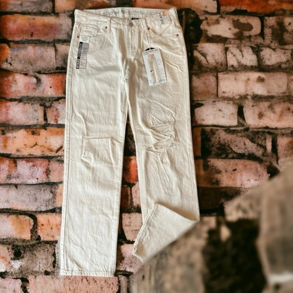S. O. N. G. Cream Colored Jeans. 90s Boyfriend Style. Low Rise. Distressed. NWT - Picture 1 of 12